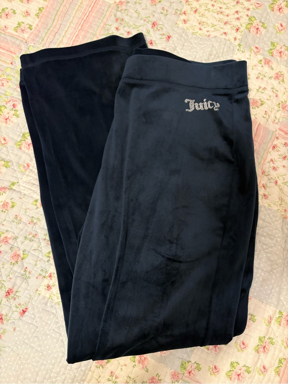 Juicy Couture Navy Velour Rhinestone Logo Track Pants